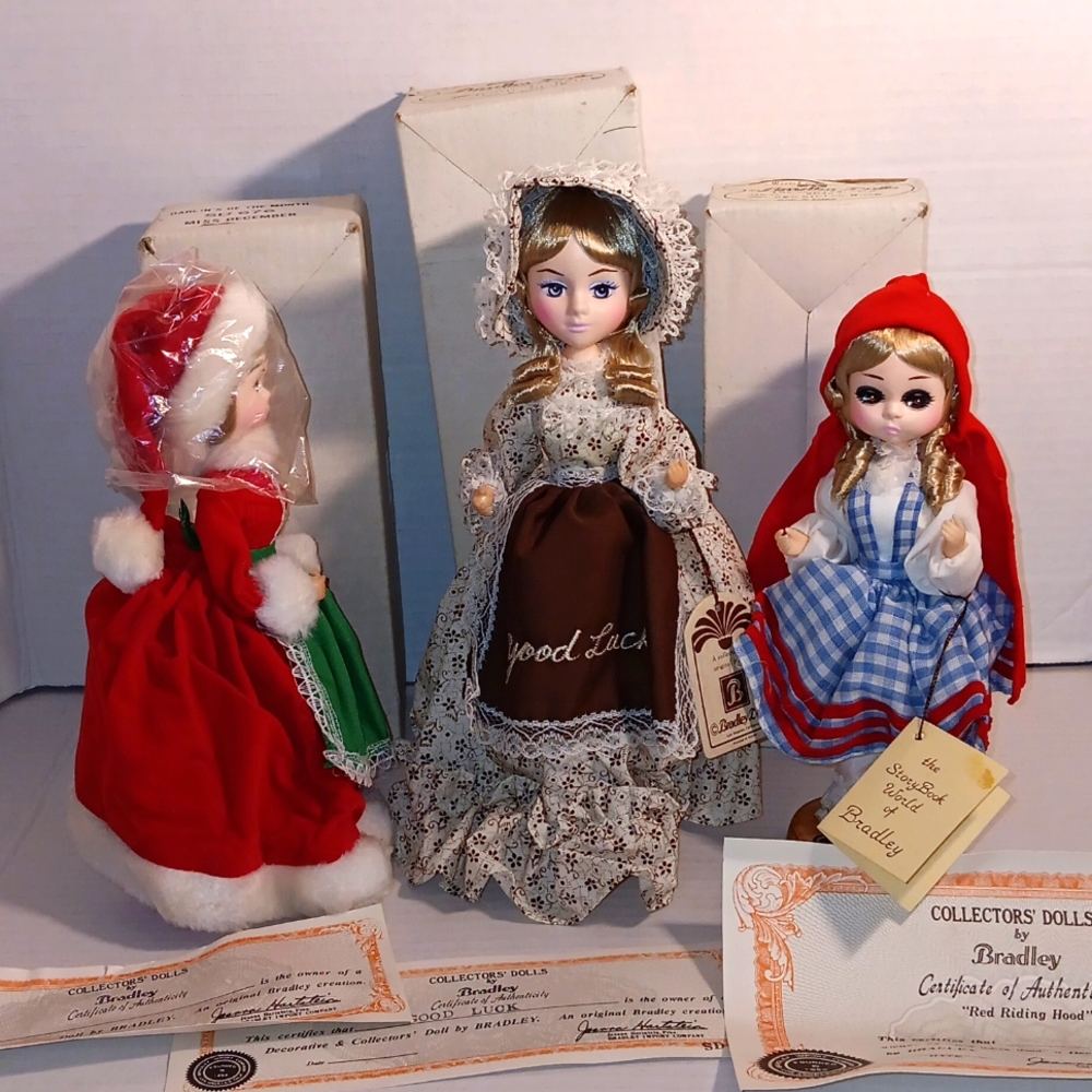 3 Bradley Dolls in Box 10" Good Luck 8.5" Red Riding & Miss December Vintage 70s